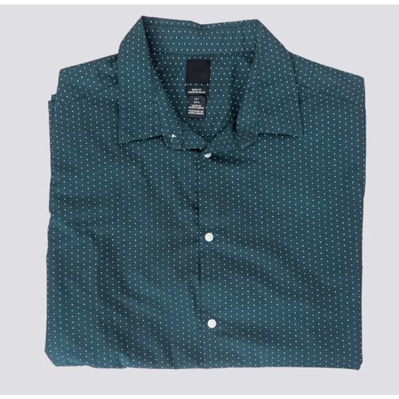 H&M Mens Slim Fit Short Sleeve Button Front Green Shirt Size Large - Picture 1 of 4